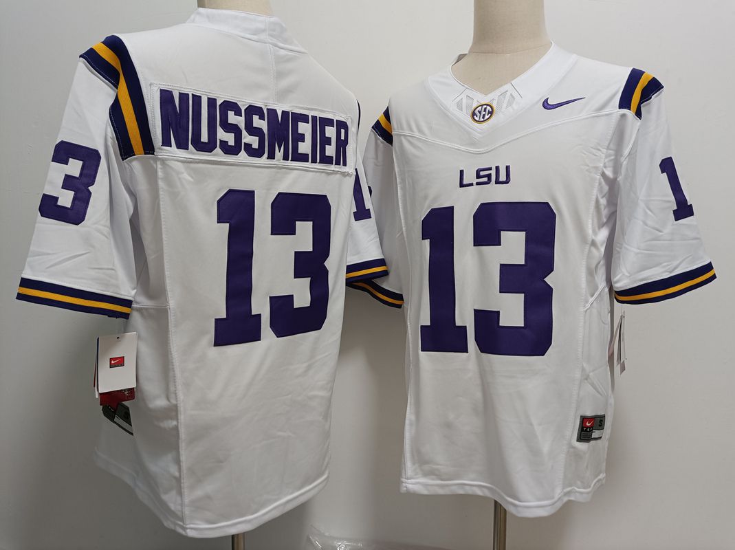 Men LSU Tigers #13 Nussmeier White Nike 2025 NCAA Jersey